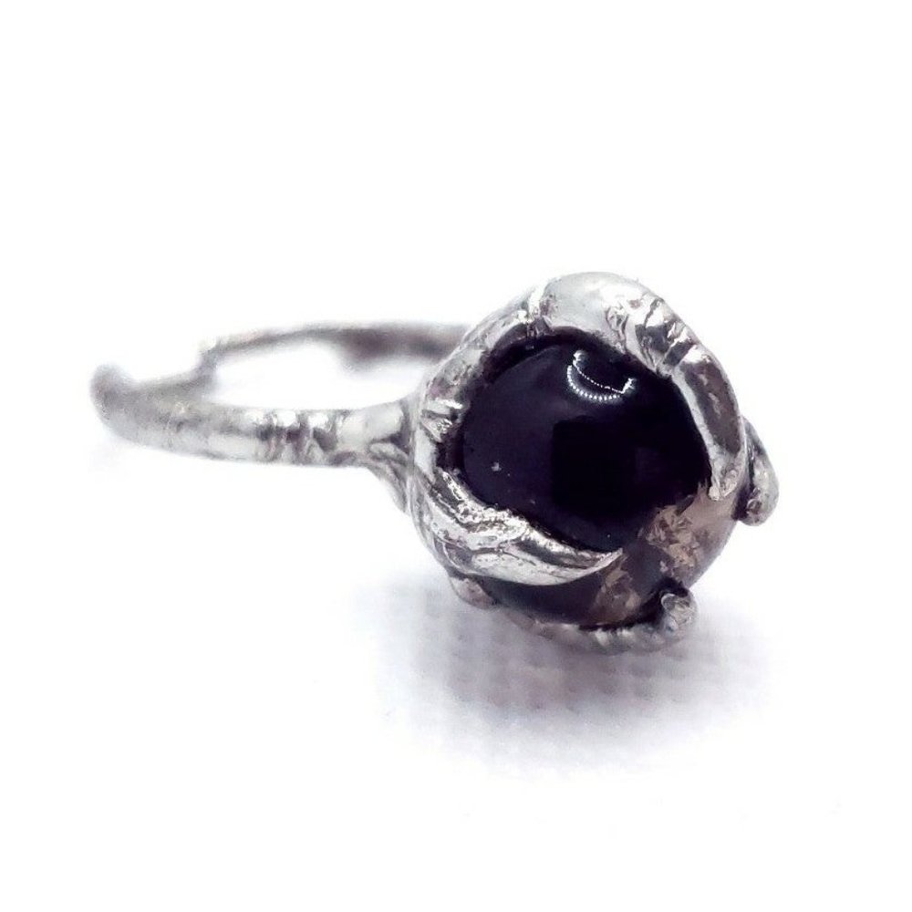 Smokey quartz crystal ball Ring gothic metalwork handmade adjustable ring